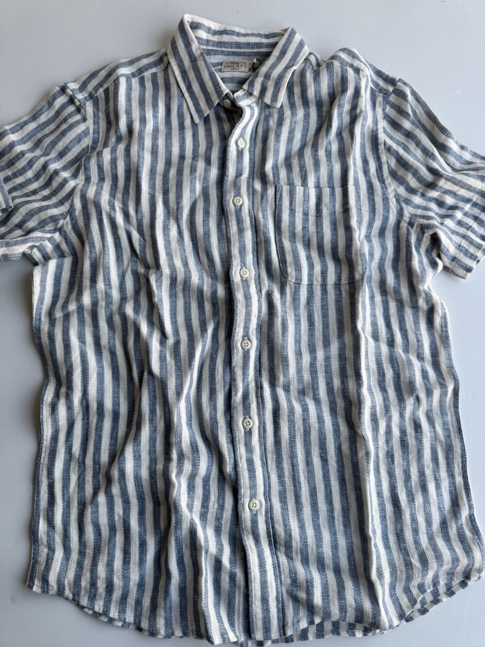 NWOT Sample $168 Faherty Palma Linen Striped Button Down Shirt Mens M Blue